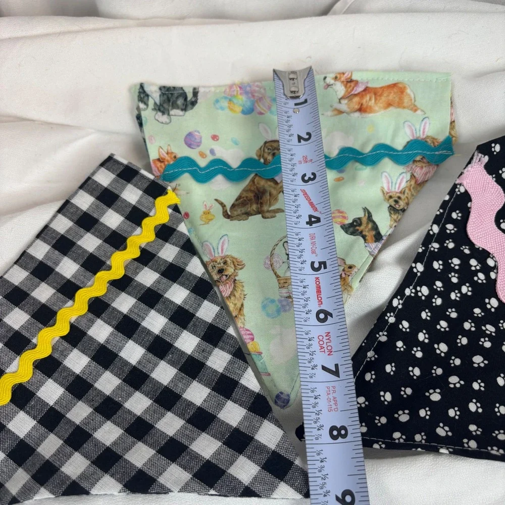 Handmade Dog Bandana Set of 3 Easter Dogs Buffalo Plaid Bone Print Rickrack Trim